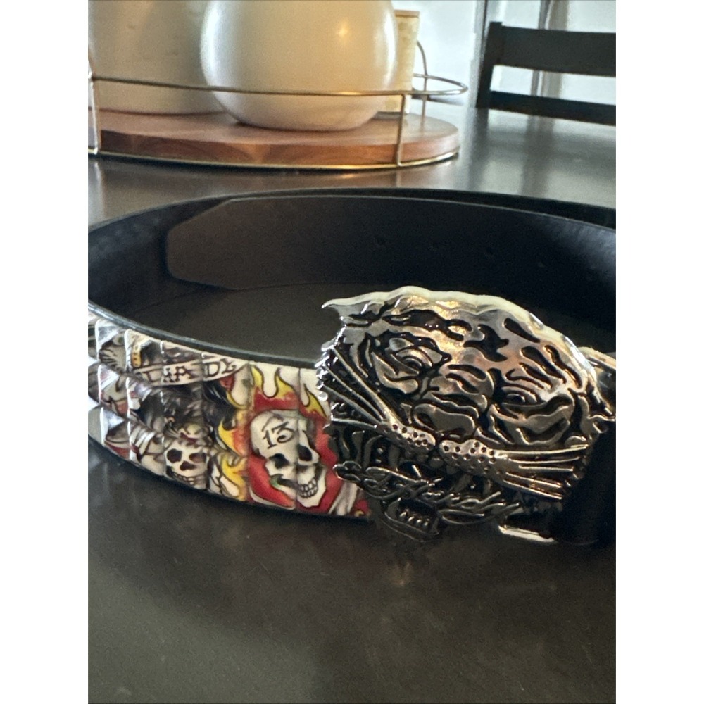 Ed Hardy Studded Black Leather Belt Size 40 | MSRP = $80
